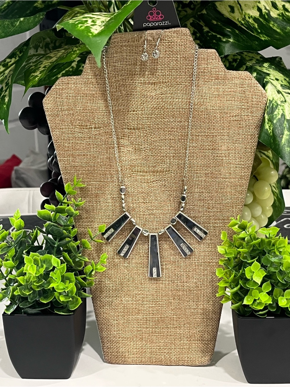 paparazzi Silver and Black Geometric Bar Necklace-glare of blue and colors